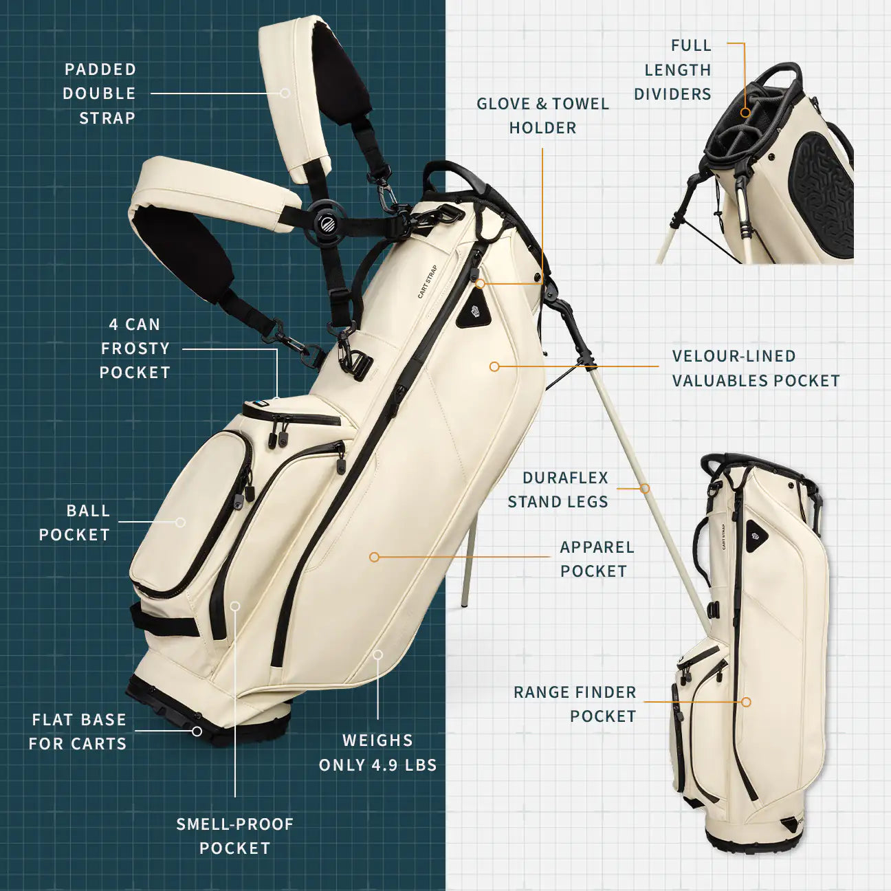 Sac de Golf Trépied "RYDER" Classe S Couleur Crème
